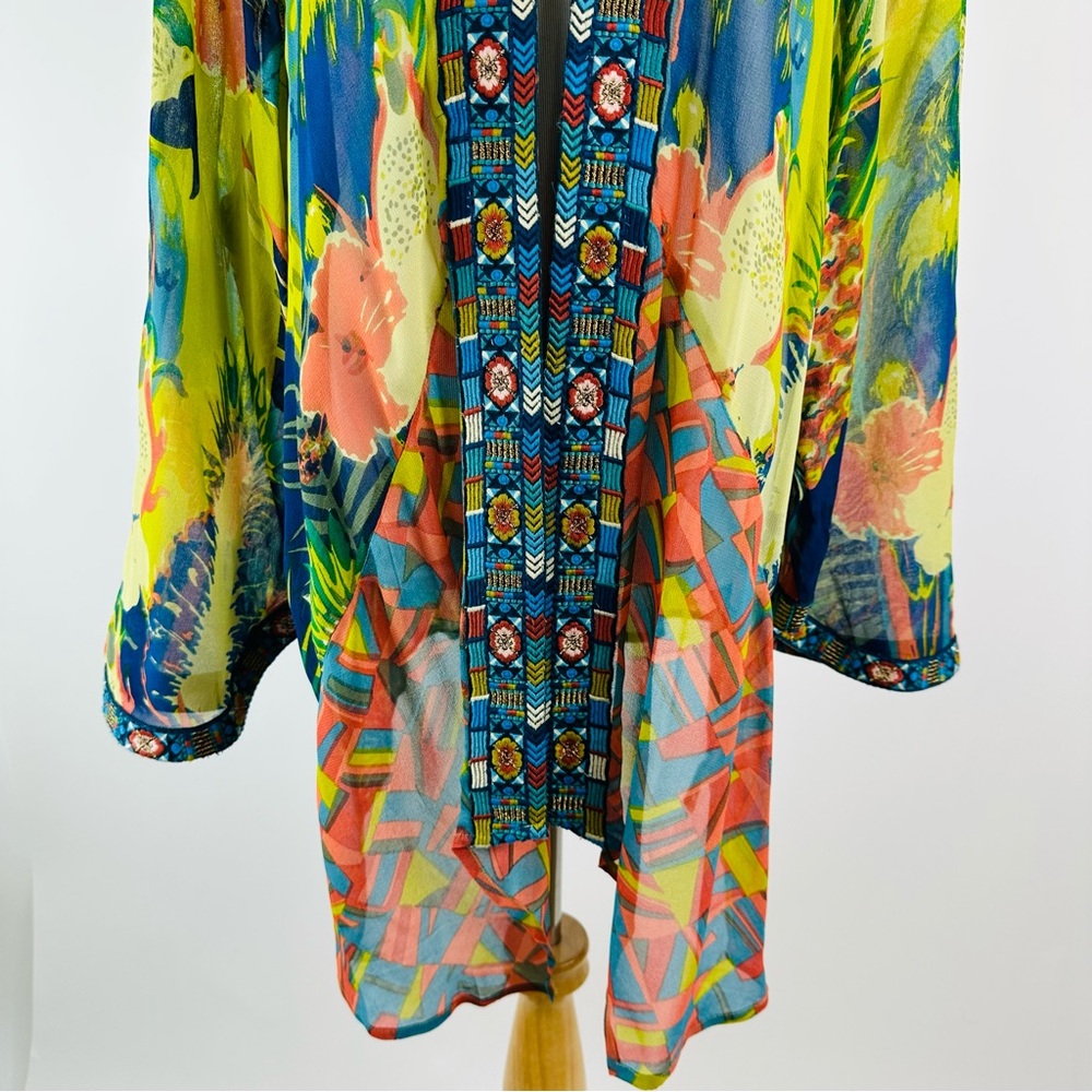 Soft Surroundings Colorful Tropical Curaco Parrot Floral Kimono Size 3X - Picture 4 of 13